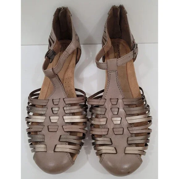 Rockport Cobb Hill Women's Leather Comfort Zip T-Strap Sandal Sz.11 - Picture 2 of 8